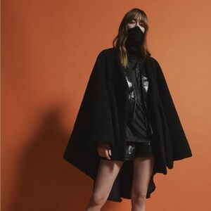 NWT RtA Blix Poncho Coat in Black Sherpa Sz XS/S